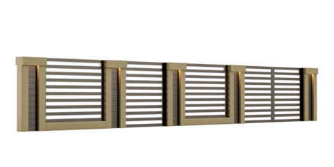 A long fence with four panels