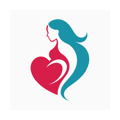 Pregnant Woman Silhouette Logo with Heart Symbol