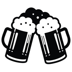 Two Black Beer Mugs Toasting with Foamy Heads in Celebratory Illustration