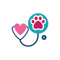 Veterinary Heart Paw Logo with Stethoscope and Pet Care