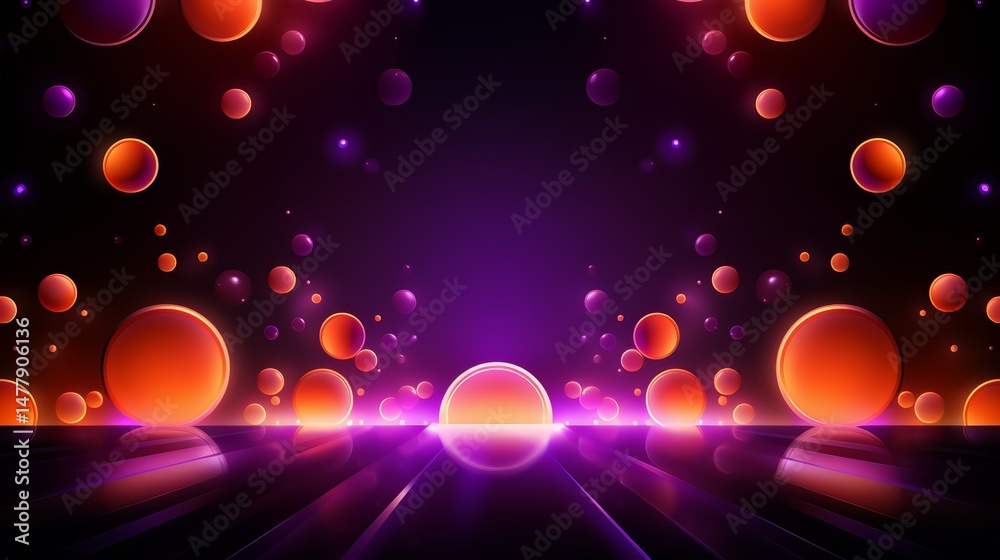 Aufkleber purple background with many red and orange spheres. the spheres are scattered all over the backgroun