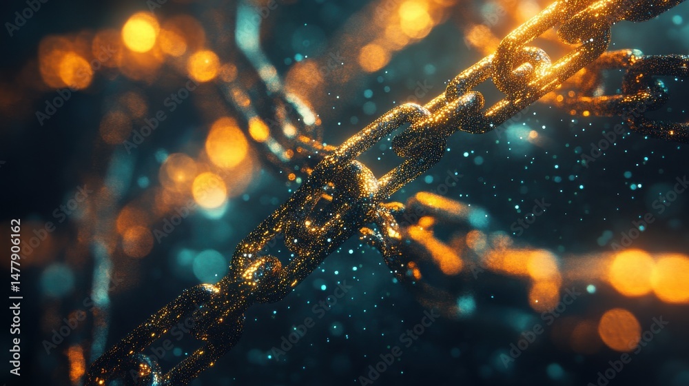 Poster creative glowing big data block chain background. cryptocurrency and software concept. 3d rendering.