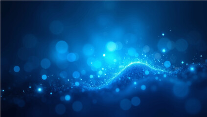 RGB electric blue glow particles with soft bokeh effect on dark abstract background.