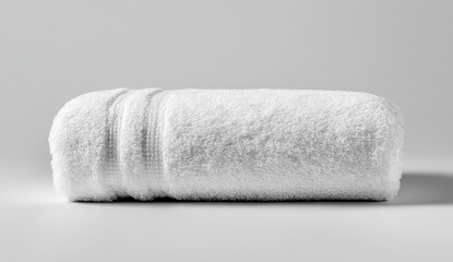Rolled White Bath Towel on Grey Background