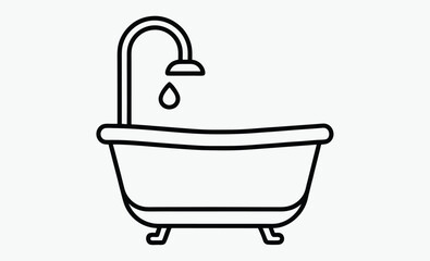 Bathtub icon vector, Baby tub silhouette, Shower head illustration