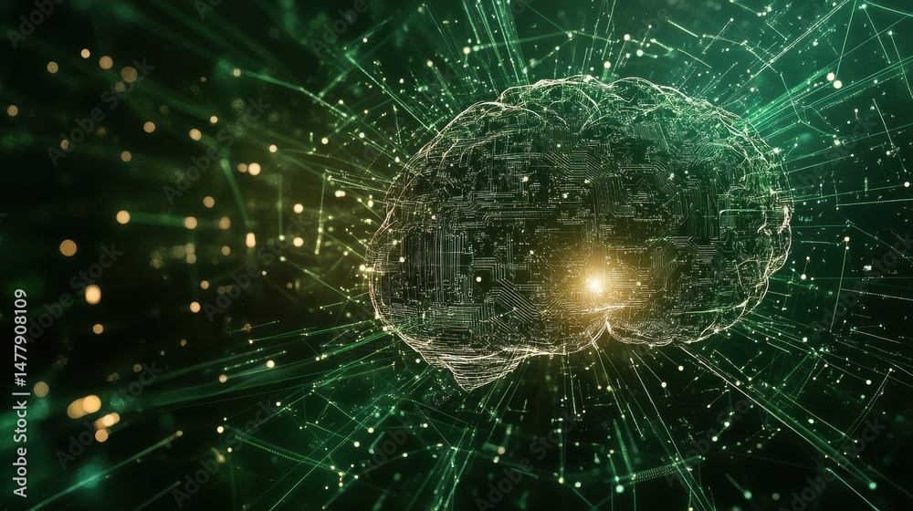 Poster circuit ai brain on digital connection background. artificial intelligence and innovate concept. 3d 