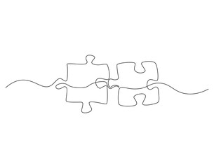 Puzzle piece outline drawing illustration. Continuous line draw of education game vector