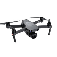 Advanced Surveillance Drone with 4K Camera Hovering, Transparent Background"