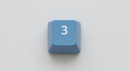 Blue keyboard key with number 3 on white background