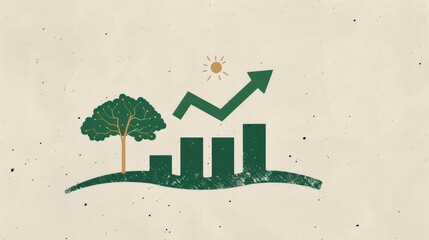 An illustration shows financial growth; a tree, sun and upward trending bars