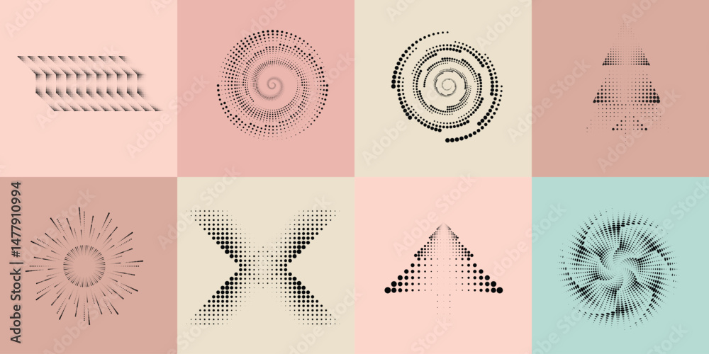 Fototapete halftone dots in circle form .rotate rounded shape vector illustration .rotating circles form a ring