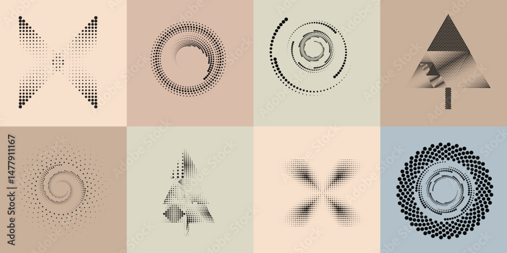 Wall mural halftone dots in circle form .rotate rounded shape vector illustration .rotating circles form a ring