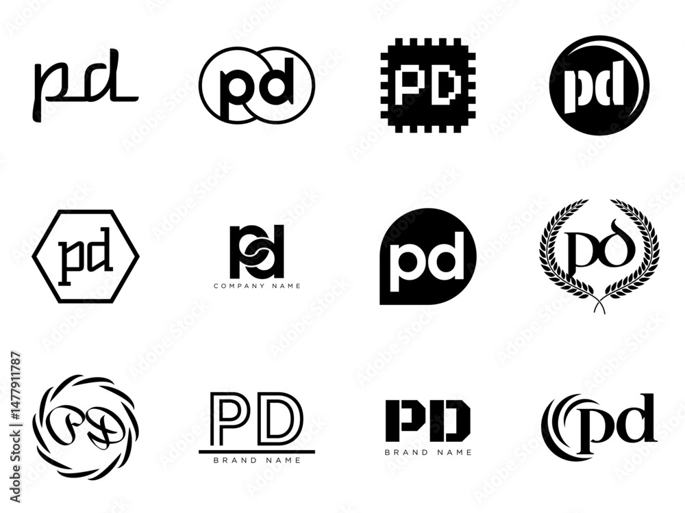 Fototapete pd logo company template. letter p and d logotype. set different classic serif lettering and modern 