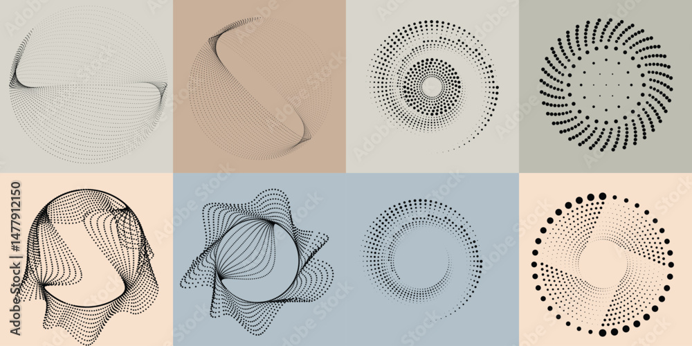 Fototapete halftone dots in circle form .rotate rounded shape vector illustration .rotating circles form a ring