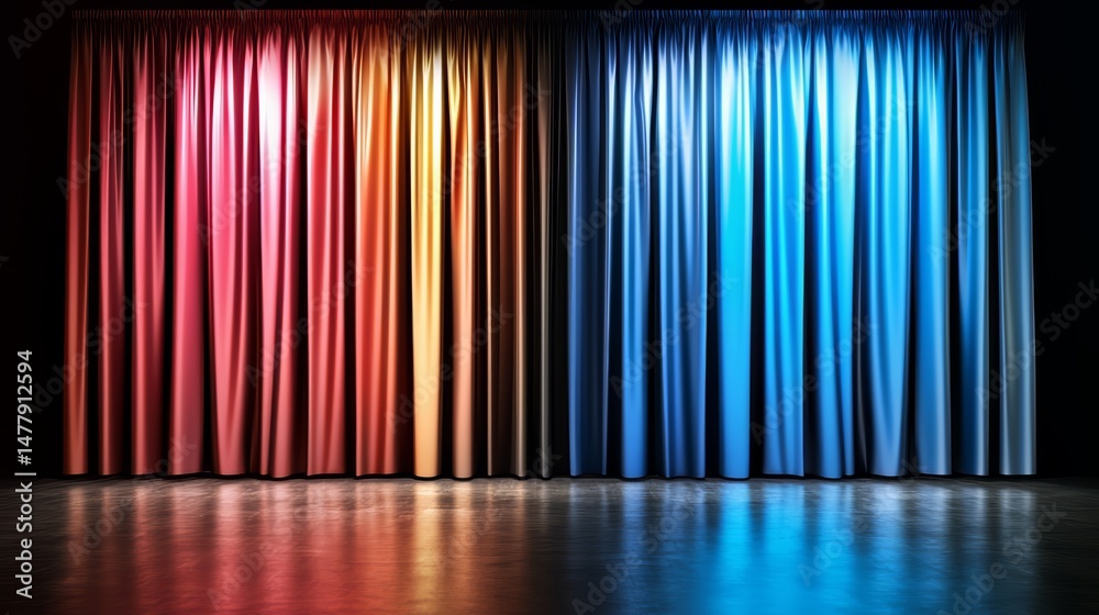 Aufkleber the curtains are colorful and bright, creating a lively and energetic atmosphere. the different colo