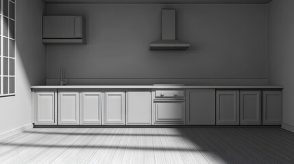 Empty kitchen interior with light and shadow.