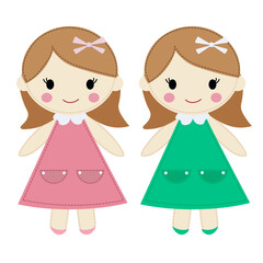 two girls in pink and green dress vector