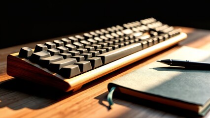bamboo keyboard and notebook on desk