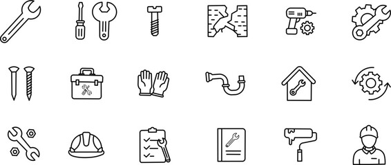 Construction and Repair Editable Icons set.Vector illustration in modern thin line style including Tools & Equipment Vector Set