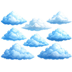  Puffy White Clouds in Clear Sky Style, Isolated PNG for Graphic Use"