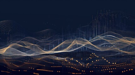 Abstract illustration depicting data visualization with glowing lines, dots, and forms