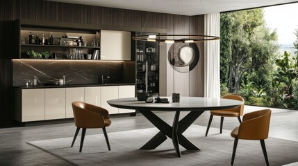 Modern, luxurious dining area with contemporary design.