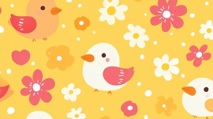 Cute birds and flowers pattern (1)