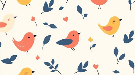 Obraz premium Cute birds and flowers pattern (2)