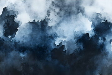 Dark Blue Abstract Watercolor Background with Soft Cloud Patterns