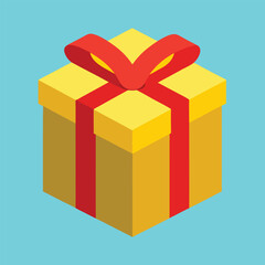 Obraz premium 3d isometric gift box, yellow cube, red ribbon, vibrant colors, clean design, vector illustration 