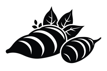 Abstract Sweet Potatoes with Leaves and Vines Black Silhouette Illustration Graphic