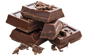 Close Up View of Stacked Dark Chocolate Pieces with Isolated Background Shows Rich Sweet Treats