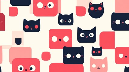 Cute cat faces in geometric shapes