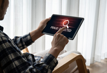 Cyber security software show alert of cyber attack for protection snugly. Danger from virus, phishing and cyber fraud.