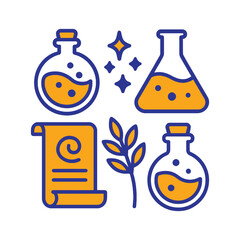 Science and Chemistry Laboratory Glassware and Equipment Icon Set