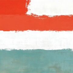 Abstract painting of horizontal color blocks in red white and teal brushstroke texture close up art studio shot