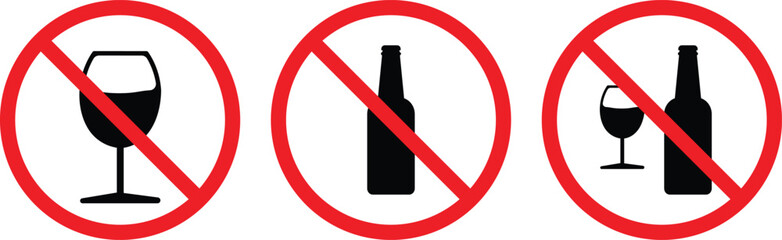 No alcohol vector icon set. Do not drink alcohol in this area. design in trendy style. No drink vector illustration.
