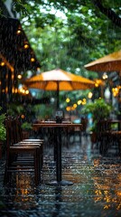Rainy cafe patio