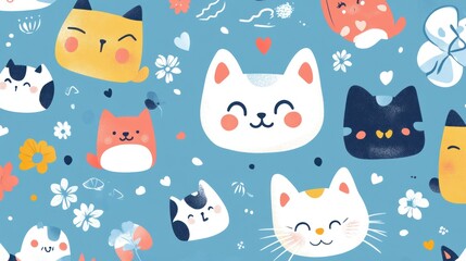 Cute cats and flowers pattern (5)