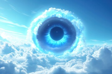 Surreal Sky Eye Emerges from Clouds Fantasy Dreamscape Visionary Art Concept Abstract View