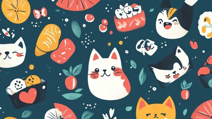 Cute cats and food pattern (1)