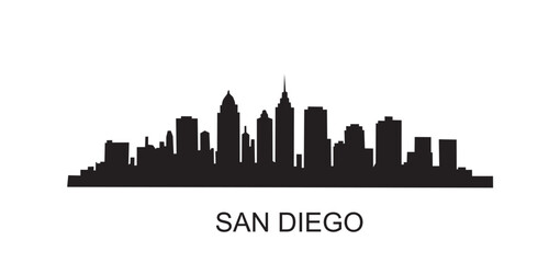 San Diego city skyline vector illustration. Iconic urban silhouette featuring landmarks, ideal for travel, tourism, souvenirs, and graphic design projects.