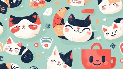 Fototapeta premium Cute cats pattern (6)