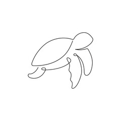 Sea turtle continuous single line drawing, linear style, one line art, minimal design, isolated on a white background