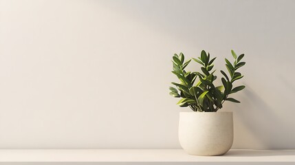 wall zz plant in a textured ceramic pot near neutral