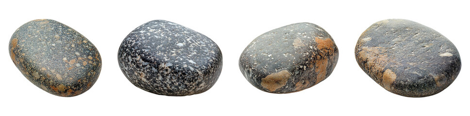 Fototapeta premium Collection of smooth river stones isolated on transparent background