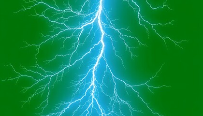 Fototapeta premium Brilliant Electric Blue Lightning Flashes Against Isolated Green Screen for Visual Effects Movie Game Fantasy Elements and Animation Ready Chroma Key Background