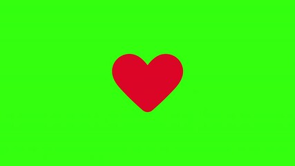 Popping red heart on a chroma green background, clean loopable animation
