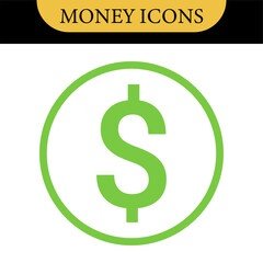 Money dollar icon symbol Coin icon logo in flat style. Vector element. Business icons, financial icons, enrichment, dollar, currency. Illustration of dollar, marketing