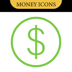 Money dollar icon symbol Coin icon logo in flat style. Vector element. Business icons, financial icons, enrichment, dollar, currency. Illustration of dollar, marketing